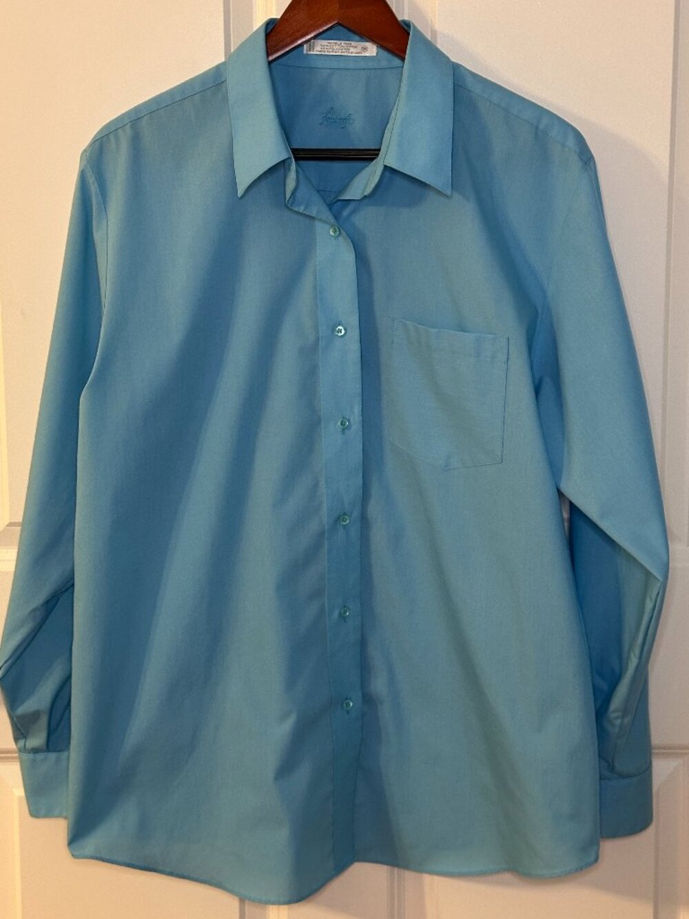 Foxcroft Wrinkle Free Blue Button Up Shirt Long Sleeve Career Office Career